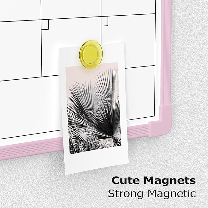 Pink Frame Whiteboard Calendar, 16" x 12" Plastic Dry Erase Board Calendar, Small Monthly Planner for Wall
