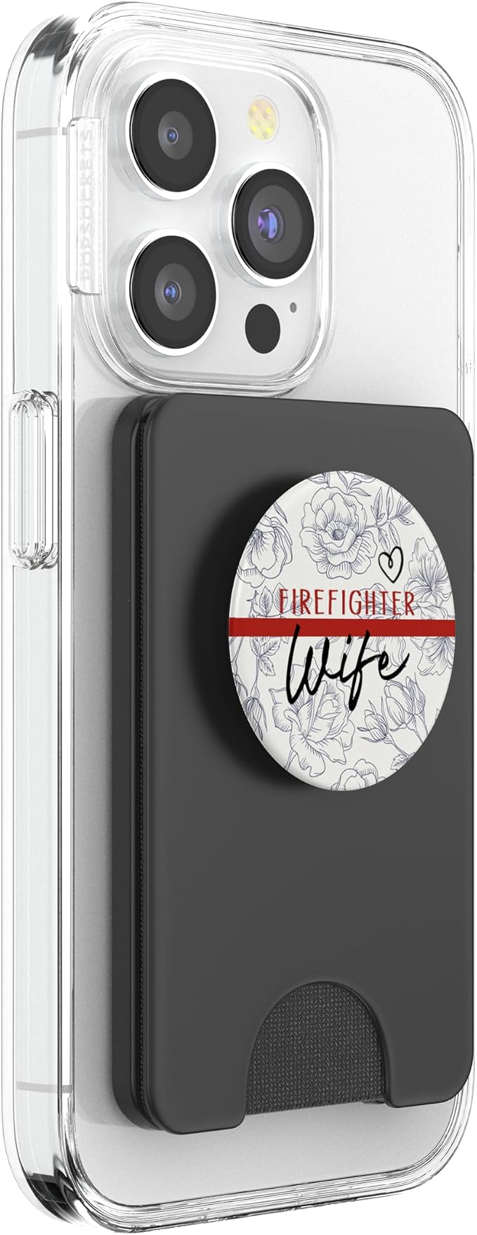 Vintage Floral Firefighter Wife Thin Red Line Flag Heart PopSockets Adhesive PopGrip