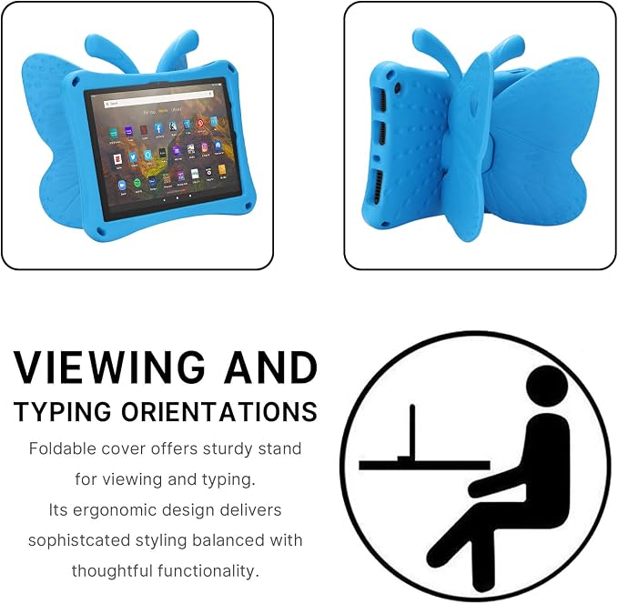 Simicoo Fire Max 11 Tablet 2023 Cute Butterfly Case with Stand for Kids Girl Light Weight EVA Rugged Shockproof Full Cover Kids Friendly Kids case for Fire Max 11(Blue)