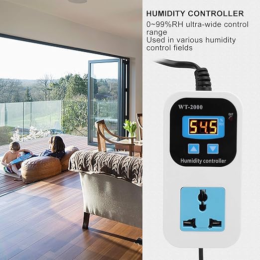 Digital Humidity Controller Humidity Detector Controlling Device, Air Humidity Controller with LCD Display, Humidity Moisture Controlling Switch Socket for Home Warehouse Greenhouse(US Plug)