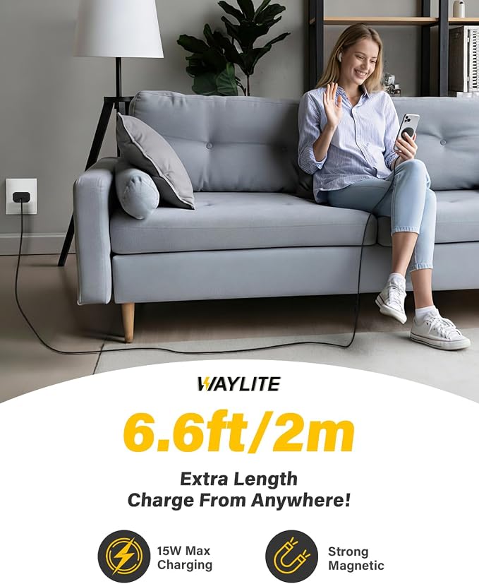 6FT Magnetic Wireless Charger Charging Pad - 15W Fast Mag-Safe Phone Charger for Apple iPhone 17 16 15 14 13 12 Series &amp AirPods 4 3 2 Pro Phone Charging Pad with Plug for Desk &amp Travel 1Pac