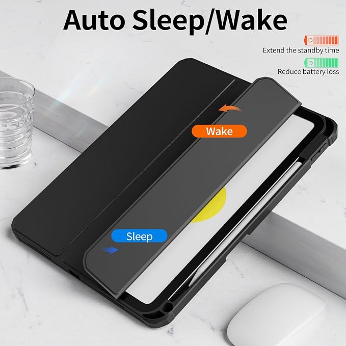 Detachable Case for iPad A16 11th Gen 11/10th Gen 10.9 Black | Slim Transparent Shell Back Soft Shockproof TPU Frame Without Pencil Holder Auto Sleep/Wake