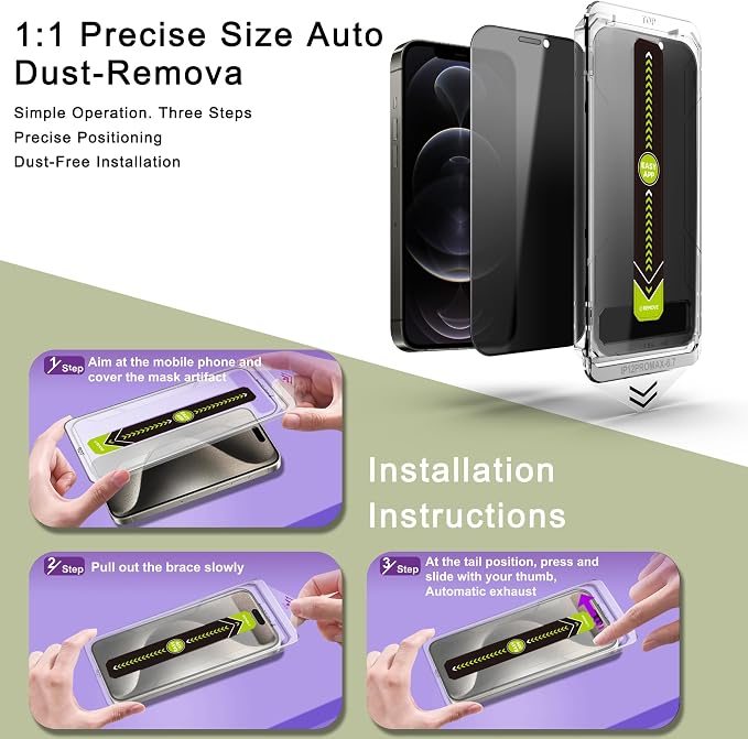2 Pack Anti-Spy Privacy Screen Protector for iPhone 12 Pro Max(6.7-Inch)9H Tempered GlassFull CoverageAnti-FingerprintAuto Dust RemovalBubble-FreeEasy Installation