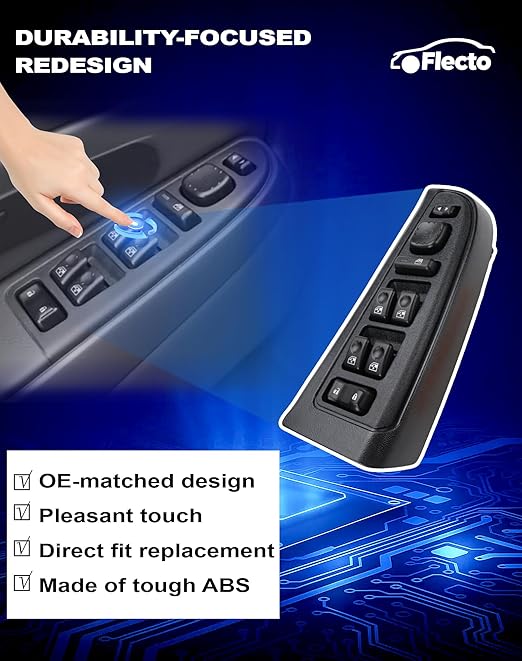 Flecto 15883319 Master Power Window Switch Driver Side with Folding Mirror, Compatible with Cadillac Escalade ESV/EXT & Chevy Silverado, Tahoe, Suburban & GMC Sierra, Yukon & Hummer H2, (2003-2006)