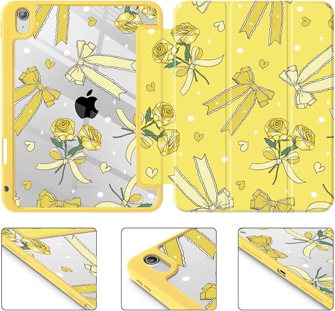 Tuiklol for iPad Pro 11 Inch 4th / 3rd / 2nd / 1st Gen (2022 2021 2020 2018) Case -Built-in Pencil Holder Shockproof Cover Clear Transparent Back Shell with Auto Wake/Sleep Black Flower