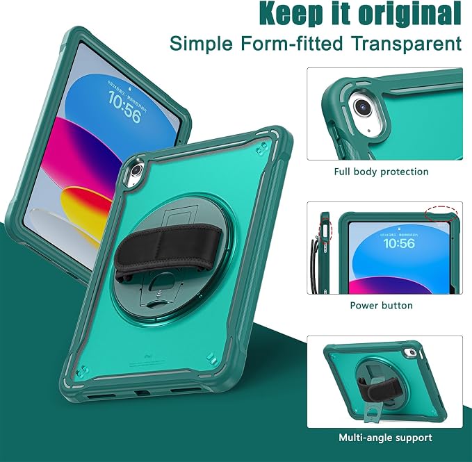 Case for iPad (A16) 11th/10th Generation 2025/2022 11/10.9 inch Rugged Shockproof Protective Cover with Screen Protector 360° Rotating Hand Strap&ampStand Pencil Holder Black