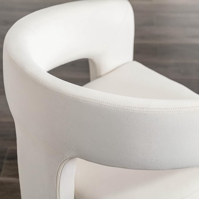 Set of 6 Modern Velvet Fabric Upholstered Dining Chairs with Open-Back, Cute Barrel Side Chairs Kitchen Armchair Accent Chairs for Dining Room Bedroom, Ivory