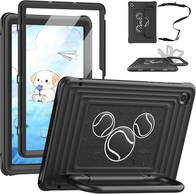 SEYMAC Case for Samsung Galaxy Tab A11+/A9+ Plus 11 for Kids Black | Heavy Duty Shockproof Built-in Screen Protector Rotating Stand Handle and Shoulder Strap
