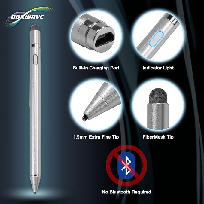 BoxWave Stylus Pen Compatible with Oukitel Tablet RT2 Orange (10 in) - AccuPoint Active Stylus Electronic Stylus with Ultra Fine Tip - Metallic Silver