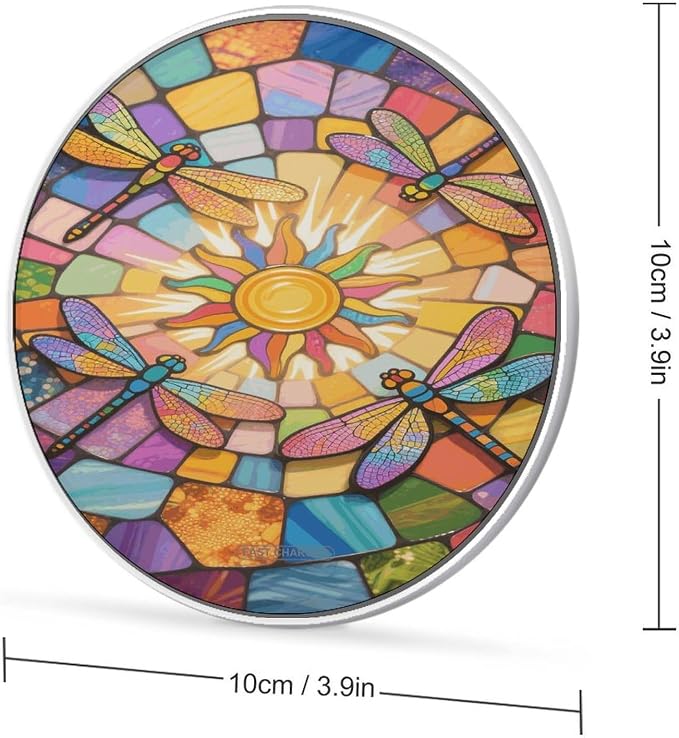 Stained Glass Dragonfly Wireless Charger with USB CableAluminum Alloy Frame 10W Max Compatible Fast Wireless Charging Pad- 3.2ft Cable Included for Travel Home Office Desk
