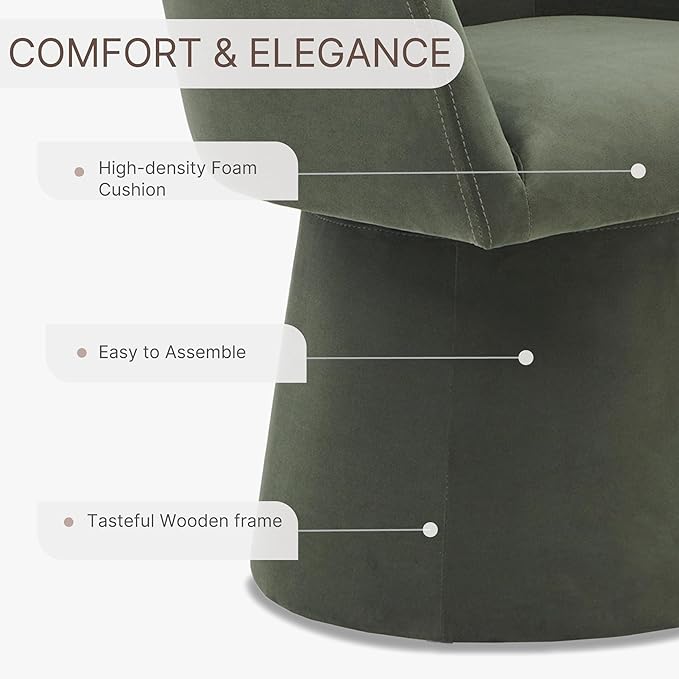 Swivel Dining Chairs Set of 1, Upholstered Mid Century Modern Deskchair with Barrel Back, Linen Fabric Kitchen Chairs for Dining Room, Bedroom, Dressing Room, Green