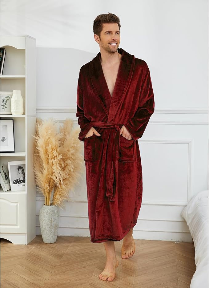 U2SKIIN Mens Fleece Robe Plush Collar Shawl Bathrobe