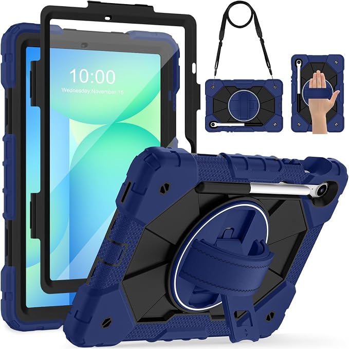 Case for Samsung Galaxy Tab S10 Lite/S10 FE/S9 FE /S9 Tablet Case 10.9/11 Inch with Rotate Stand &amp Hand Strap Screen Protector Pen Holder for Galaxy Tab S10 FE Cases Black