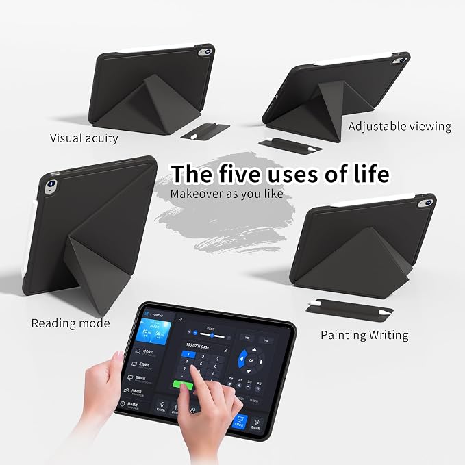 kenke Magnetic Case for iPad Air 11'' Air 10.9'' 5th/4th Gen Black | For iPad Air 11 M4 M3 M2 Air 10.9 (5th/4th 2022/2020) Multi-Folding Stand Cover Detachable Frame Back Auto Wake/Sleep