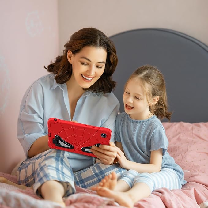 Case for Samsung Tab A7 Lite 8.7 inch 2021 Release SM-T220/T225/T227u Shockproof Cute Kids Silicone Protective Cover for Galaxy Tab A7 Lite 8.7 inch with Kickstand Shoulder Strap Red+Black
