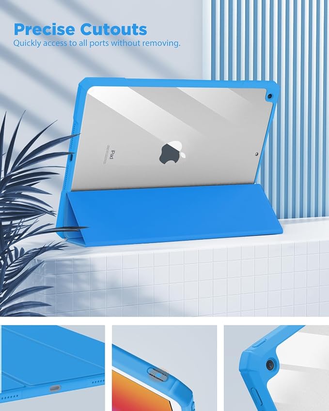 TiMOVO Case for iPad 9th/8th/7th Generation 10.2 inch Black | Pencil Holder Slim Trifold Stand Protective Cover Clear Transparent Back Shell Auto Wake/Sleep