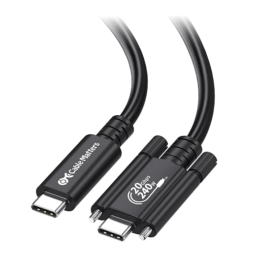 Cable Matters [USB-IF Certified] USB4 Cable with Side Screw Lock 6.6ft | [8K@30Hz / 4K@120Hz Video 240W Charging 20Gbps Data Transfer] USB C Screw Lock / USB-C Locking Cable