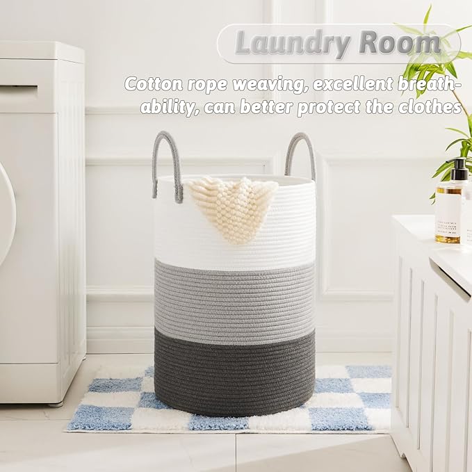 Laundry Basket,Woven Cotton Rope Laundry Hamper,100L for Decorative Storage of Dirty Clothes,Toys and Blankets in Bathroom,Bedroom and Living Room