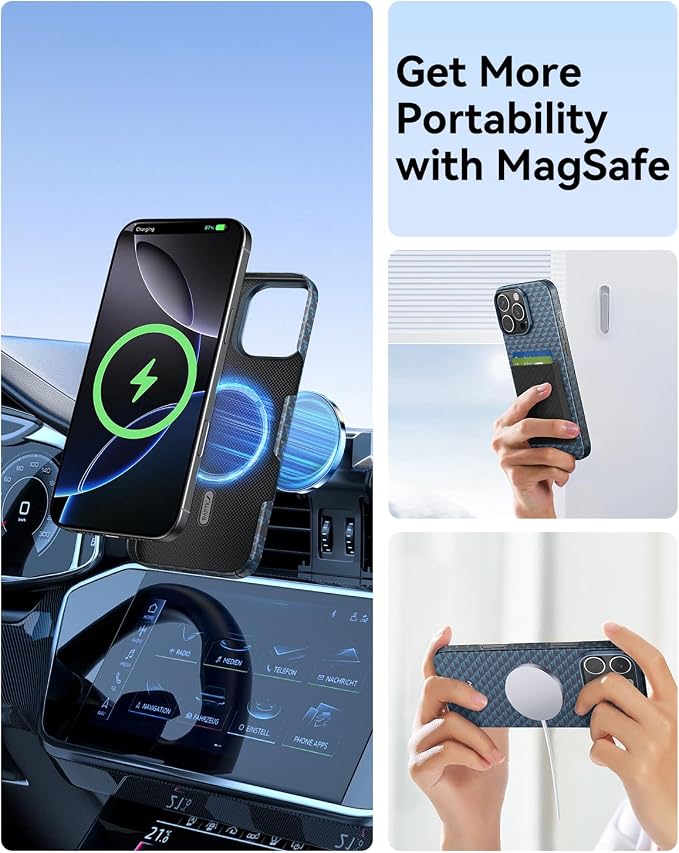 RAPTIC Aramid Fiber Case for iPhone 16 Pro Compatible with MagSafe Non-Slip &amp Slim 600D Aramid Fiber [Military Grade Drop Tested] Anti-Scratch Shockproof Protective Case 6.3 inch Black