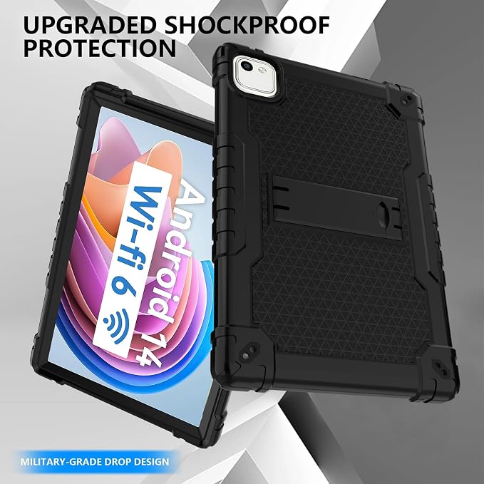 for HNVHNV/Aiprotablet/kelankeke K10 Tablet 10 inch Android Tablets Case Built in Kickstand Heavy Duty Hybrid Protective Case Hard Back Shell Case with Shoulder Strap (Black)