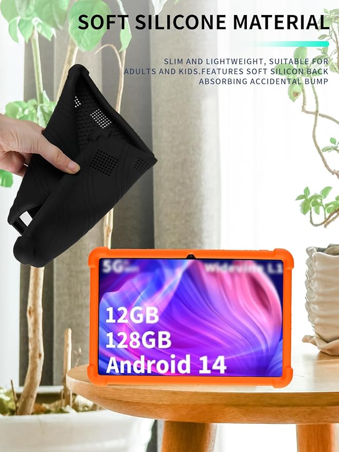Case for YLEEBG TAB10 10 inch Android 14 TabletsWUNIAK Hollow Back DesignHeat Dissipation Shockproof Lightweight Adjustable Kickstand Silicone Shell&ampKids Friendly Soft CaseBlack