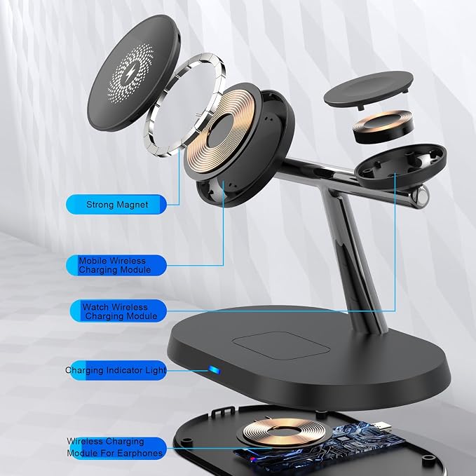 Cuifati 3 in 1 Wireless Charger Stand Fast Magnetic Charging Station for Multiple Devices with 15W Output for Phones