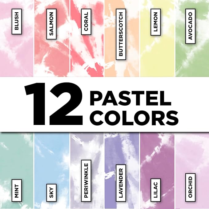 Tulip One-Step Tie-Dye Pastel Party Kit, Easy Large Group Activity, Permanent Designs for Fabric, 12 Colors