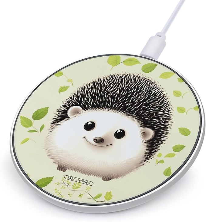 Cute Hedgehog Wireless Charger Aluminum Alloy Frame 10W Fast Charging Pad with Indicator Light 6mm Thin &amp Portable Wireless Charging Pad for Travel Home Office Desk