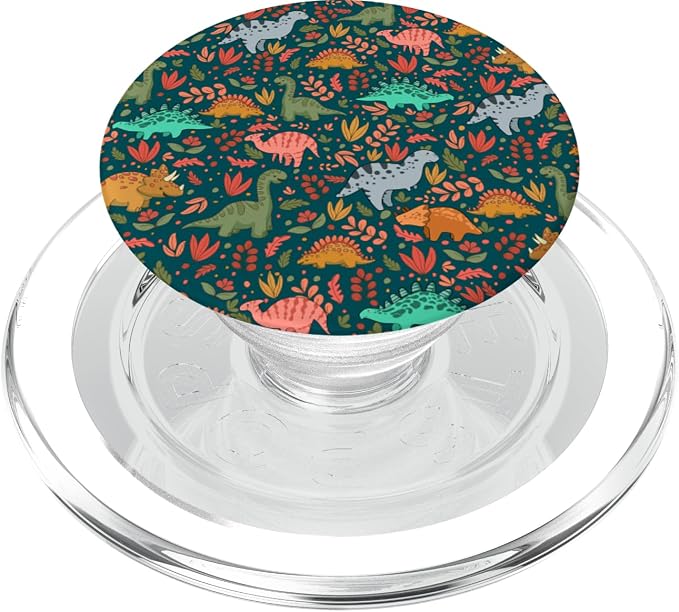 Cute Floral Midnight Green Dinosaurs PopSockets Adhesive PopGrip