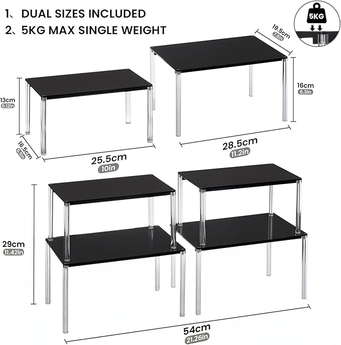Kreasvae Cabinet Organizer Acrylic Spice Rack, 4 Pack Stackable Shelf Riser for Kitchen Pantry Countertop, Expandable Storage Organizer for Bathroom Office
