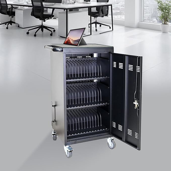 45-Bay Mobile Charging Cart with Keyed Lock, Steel Laptop & Tablet Charging Cabinet with Cable Management, Rolling Power Station for Classroom, Office, School, Library