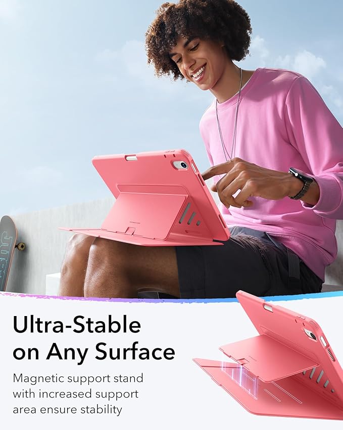 ESR for iPad A16 Case, iPad 11th/10th Generation Case (2025/2022), Vertical Stand Cover, Multi Stand Angles, Ultra-Stable Cover with Pencil Holder, Flip Series, Watermelon Pink
