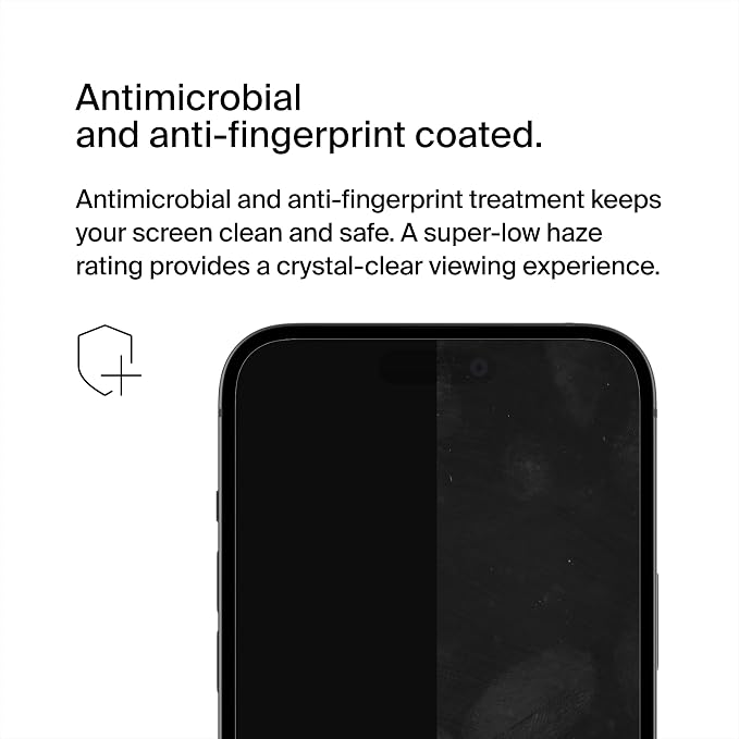 Belkin UltraGlass2 Scratch-Resistant Screen Protector iPhone 15 Pro | advanced nanotech glass up to 2x stronger scratch resistant shatterproof case-compatible crystal clear easy align tray
