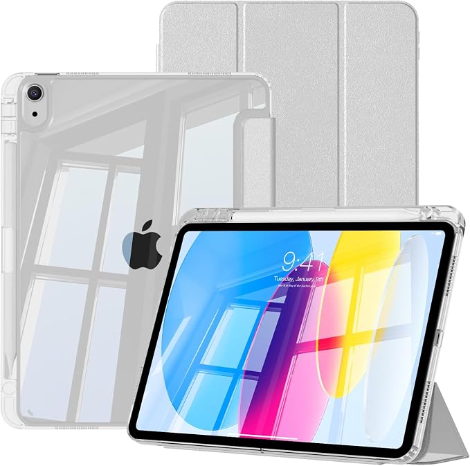 Case for iPad (A16) 11th Gen 11 Inch &amp iPad 10th Gen 10.9 Inch | Lightweight Trifold Stand Cover Clear Hard PC Back Shell with Pencil Holder Auto Sleep/Wake Black