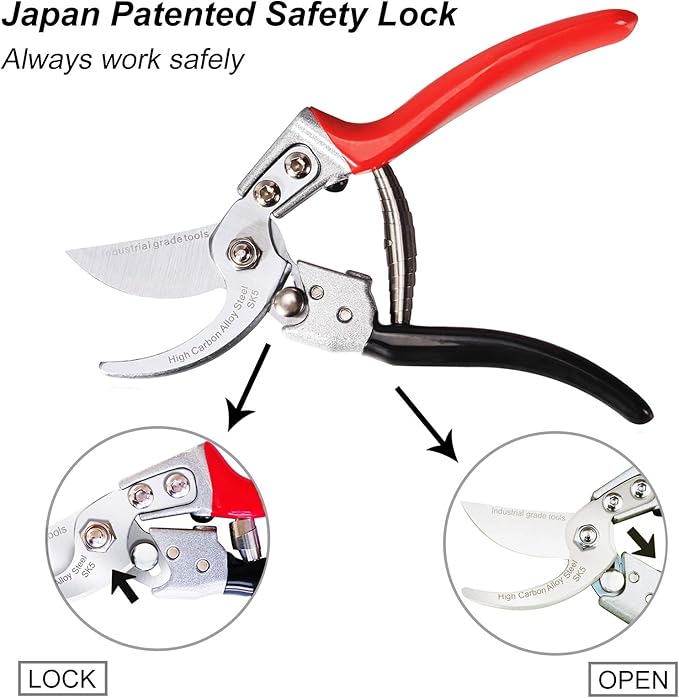 TONMA Pruning Shears [Made in Japan] Professional 8 Inch Premium Plant Garden Scissors Secateurs with Ergonomic Handle, Gardening Gifts Bypass Hand Pruners Branch Gardening Clippers for Plants