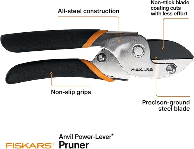 Fiskars Anvil Pruner, 5/8-Inch Cut Capacity Branch Cutter with Power-Lever Technology That Provides More Cutting Power, Best for Dry, Dead Stems and Small Branches