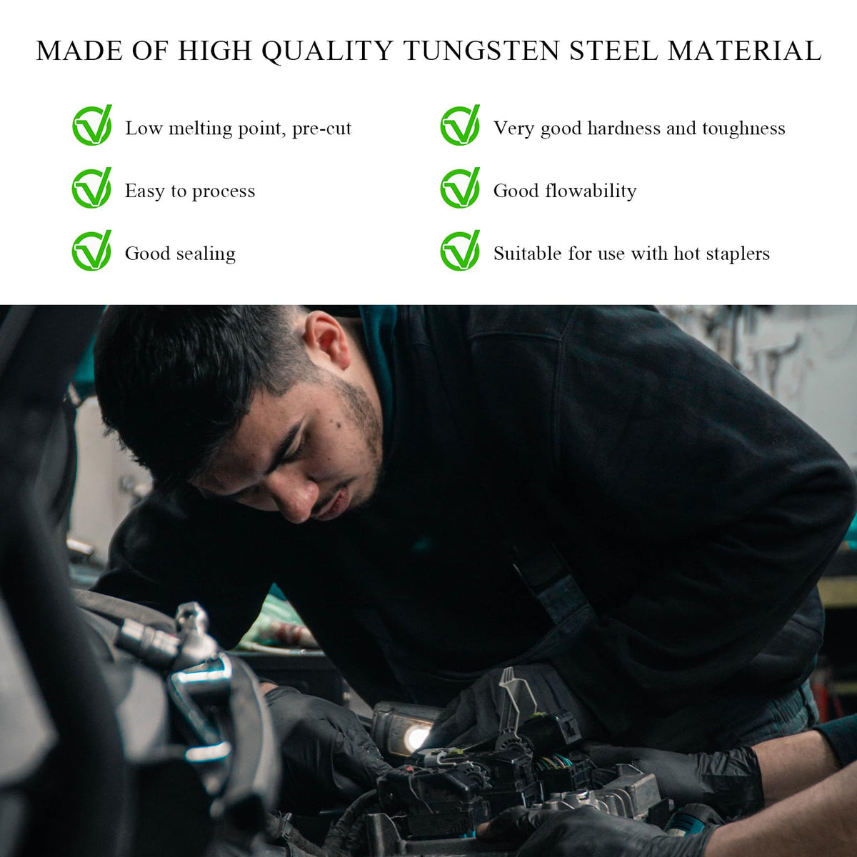 Gasedin 1000 PCS Hot Staples Bumper Welding Rods, 0.6mm 0.8mm Bumper Repairing Plastic Welding Kit, Metal Wave Shape Hot Staple Welding Wire for Machine Repair, Car Accessories