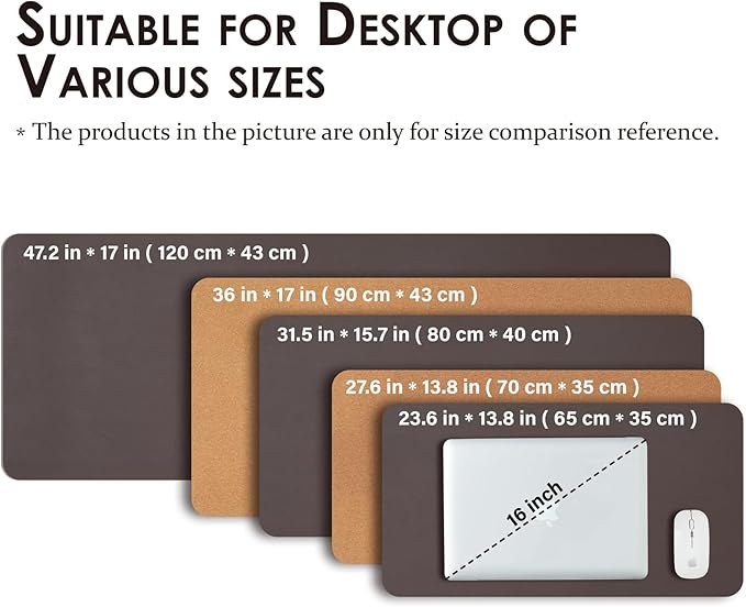 Large Cork Desk Mat - 47.2"x 17" Desk Pad for Office and Home - Ideal for Large Mouse Pad and Desk Mats on Top of Desks(Coffee)
