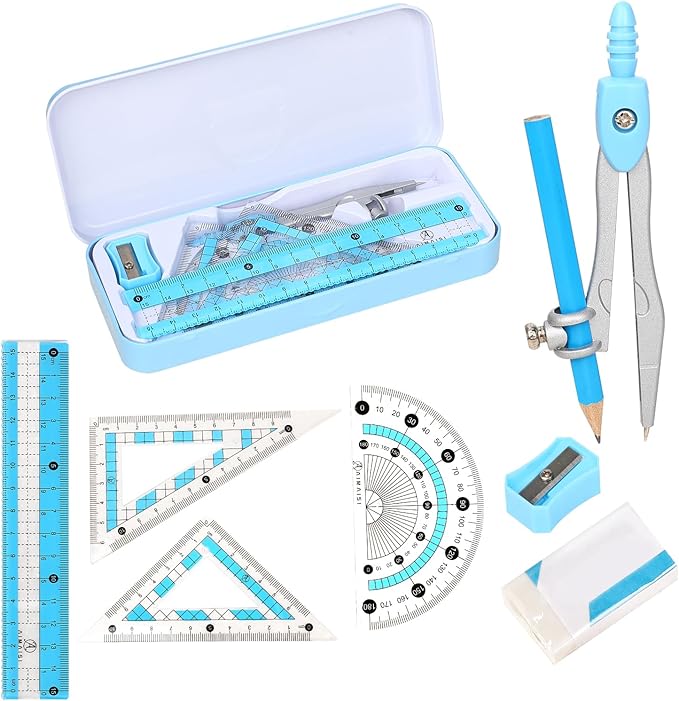 Compass Geometry Tool Geometry Set Drafting Drawing Compass and Protractor Set with Box Math Geometry Compass for Geometry Metal Compass Geometry Kit Drawing Tool for Measuring Drawings Study