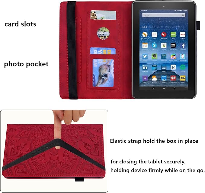 Fire HD 8 Case Slim Folding Stand Auto Wake/Sleep Wallet Case with Cards/Cash Holder for Amazon Fire HD 8(8th/7th/6th Gen 2018/2017/2016 Release)-Black