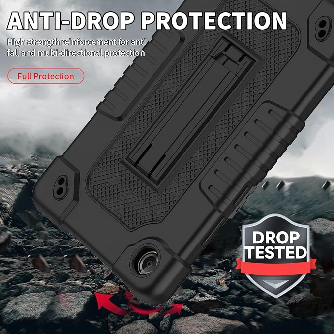 Tablet Case for Lenovo Tab One (TB305FU) 8.7 inch Shockproof Cover | with Tempered Glass Screen Protector &amp Strap &amp Kickstand for Lenovo Tab K9 8.7 inch 2025 (Model: TB305FU) (Black+2Pcs)