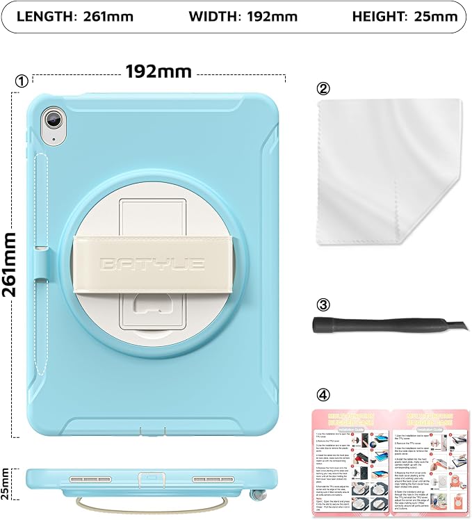 BATYUE Shockproof Case for iPad 10th / 11th (A16) Gen 11 inch CoralOrange | 3in1 PC+TPU Heavy Duty Leather Hand Strap Adjustable Stand Screen Protector Pencil Holder Easy Clean Personal/Busine