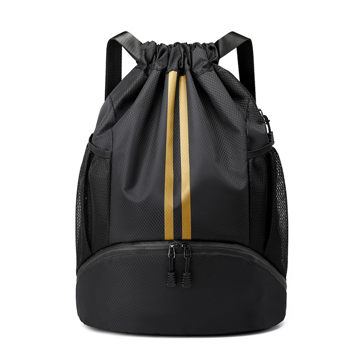JELUTAR Drawstring Backpack Gym Bag with Shoes Pocket, Black Gold