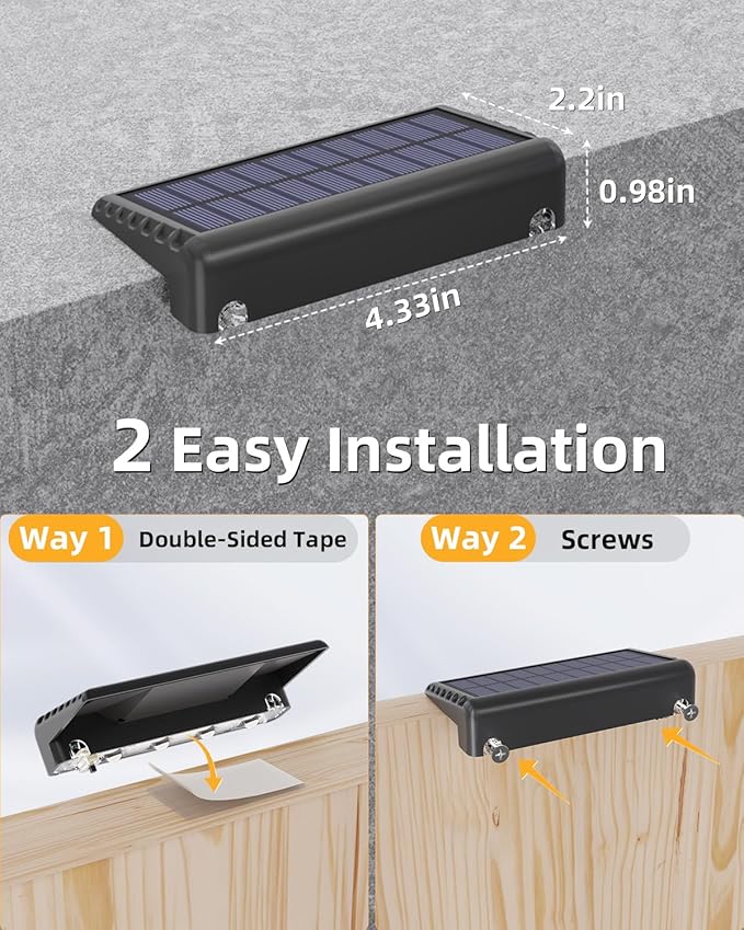 VOLISUN Solar Deck Lights 16 Pack, Warm White Glow LED Large Size Lamp, IP65 Waterproof Step Lights Outdoor for Deck, Step, Fence, Railing, Wall and Stairs(Black)