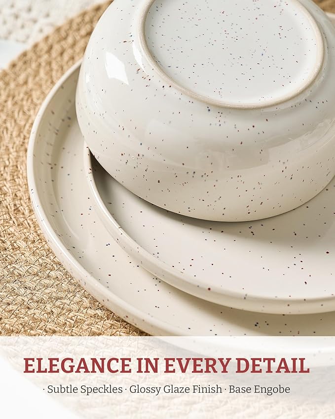 famiware Milkyway 33 oz Bowl Set, Pasta Bowls Set of 4, Salad Bowls, Double Reactive Glaze, Sturdy & Stackable, Ideal for Housewarming, Festivals, Creamy White with Speckles