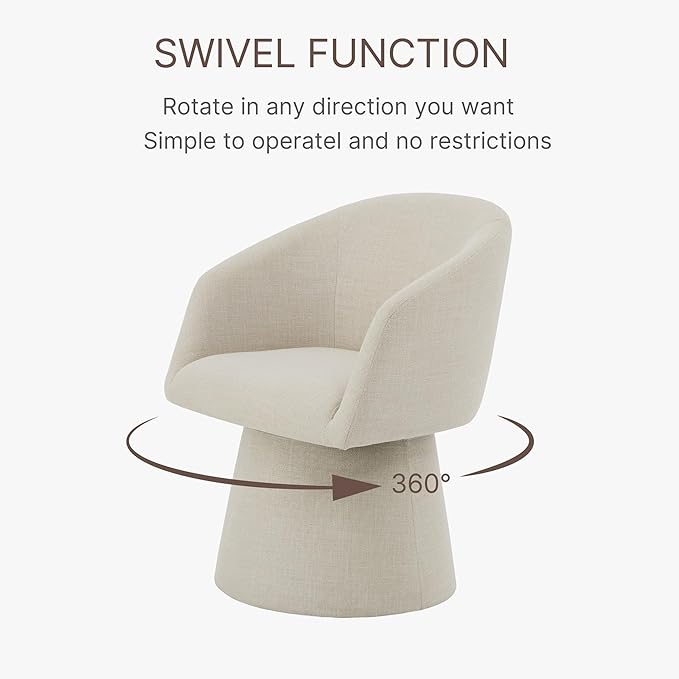Swivel Dining Chairs Set of 1, Upholstered Mid Century Modern Deskchair with Barrel Back, Linen Fabric Kitchen Chairs for Dining Room, Bedroom, Dressing Room, Linen