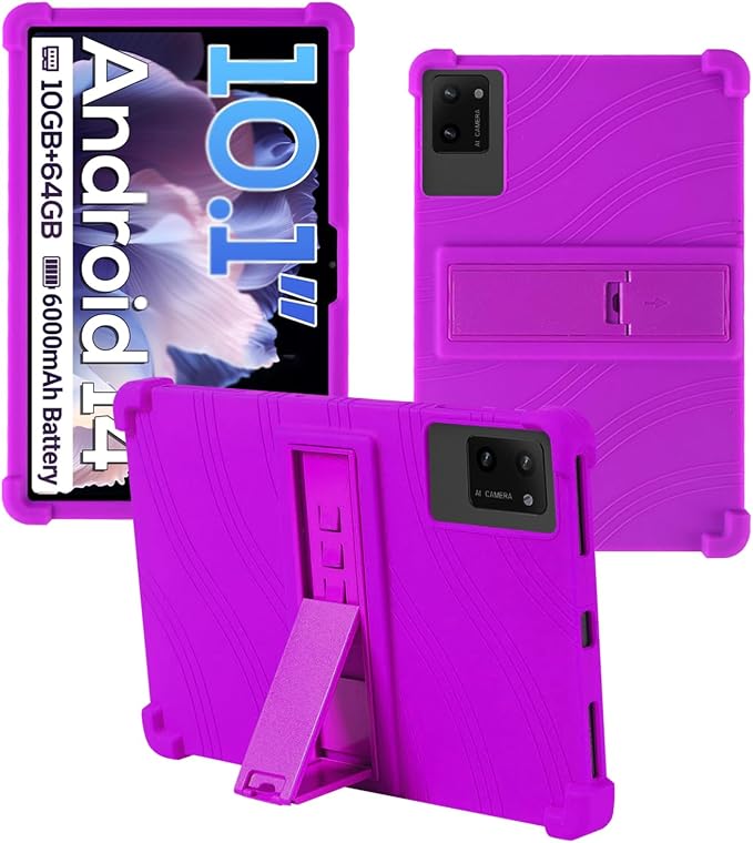 Case for DigiLand-S10 10.1 Android 14 Tablets，WUNIAK Shock Proof Lightweight Stand Rubber Shell Protective CoverKids Friendly Soft Silicone Adjustable Stand CoverBlack