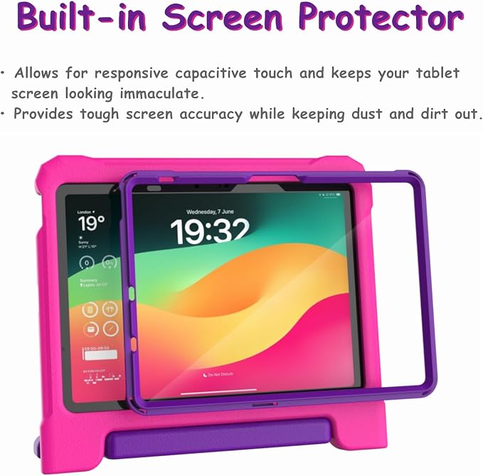 Kids Case for New iPad (A16) 11th Generation 11 inch 2025 iPad 10th Generation 10.9 2022 - Shockproof Handle Bumper Stand Cover with Built-in Screen Protector &amp Pencil Holder Tablet Case (Black)