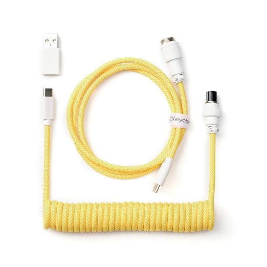 Keychron Custom Coiled Aviator USB-C Cable Black 5-Pin (GX12) Detachable Metal Connector USB-A Adapter Durable Braided Cable for Mechanical Keyboards Charging &amp Data Transfer