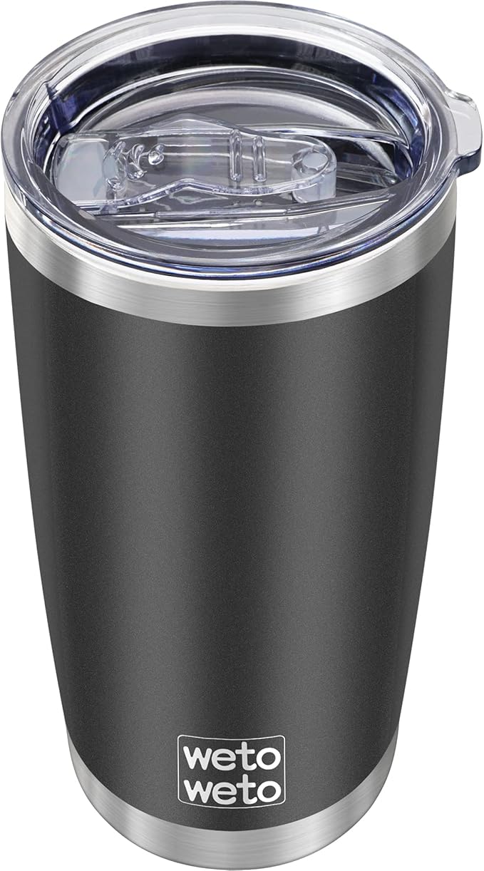 WETOWETO 20oz Tumbler, Stainless Steel Vacuum Insulated Coffee Tumbler Cup, Double Wall Powder Coated Leak-proof Travel Coffee Mug Cup (Black, 1 Pack)